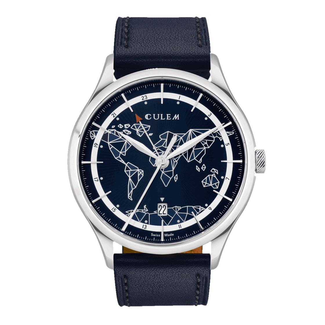 Frame GMT | Blue Watch Navy blue world map dial