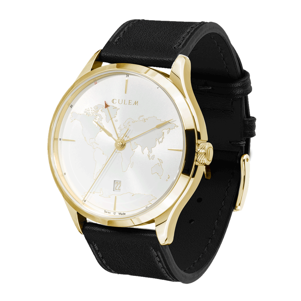 Gold Lights GMT Watch Minimalist world map dial