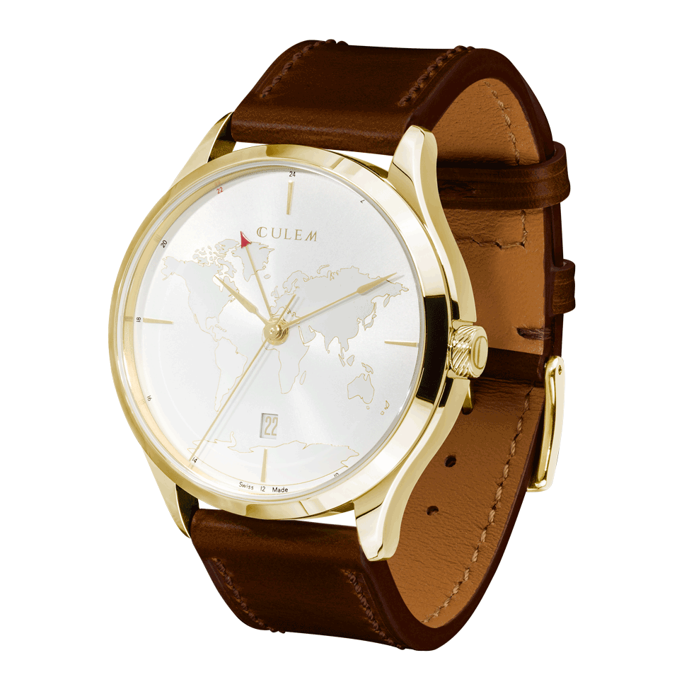 Gold Lights GMT Watch Minimalist world map dial