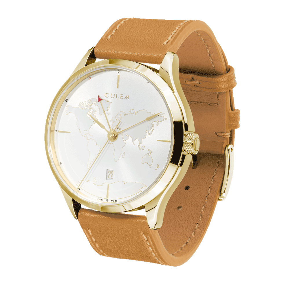 Gold Lights GMT Watch Minimalist world map dial